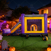 Château gonflable d'Halloween avec toboggan, maison hantée, château gonflable fantôme citrouille pour location événementielle et fêtes