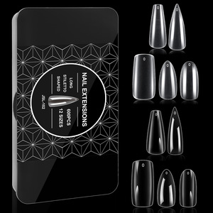 600 faux ongles à presser, couvrance totale, forme amande moyenne, carrée, finition mate, style French Ballet, couleur noire, naturels - Product Image 1