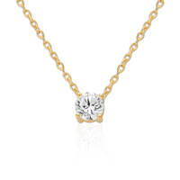 Collier pendentif simple et classique en argent sterling 925 plaqué or 18 carats avec chaîne en câble, serti d'un zircon cubique 8A de 8 mm