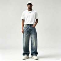 Jean baggy rétro personnalisé pour homme, coupe ample, jambe large, avec boutons décoratifs, en maille unie, séchage rapide et respirant