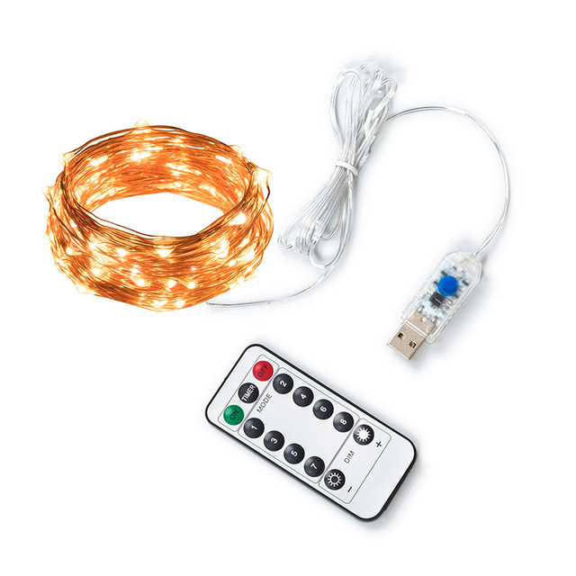 Remote Control Fairy Light Waterproof IP65 Dimmable LED String Lights Christmas Holiday Decoration with USB Copper