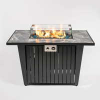 Table de foyer extérieur moderne au gaz naturel de 42 pouces, 50000 BTU, rectangulaire, en acier Corten, avec pare-vent en verre, écologique, gris, pour patio