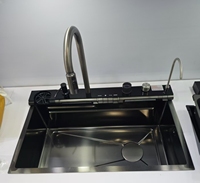 Haute qualité SS304 évier intelligent multifonctionnel bol unique avec robinet 75*46*22cm décor Surface Nano PVD noir
