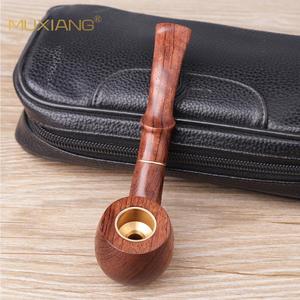 Muxiang Wooden Tobacco Pipe Bent Type Rosewood With Copper Bowl For Smoking - Product Image 3