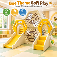 Ensemble de jeux souple Nid d'abeille Vert Jaune Beige, équipement de jeu intérieur pour enfants, pour ramper, grimper et glisser, idéal pour garderies et location événementielle