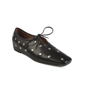 WETKISS Zapatos Casuales de Cuero Suave Estilo Coreano para Mujer, Zapatos Planos con Lazo y Tachuelas Metálicas, <span class=keywords><strong>Mocasines</strong></span> Planos con Punta Cuadrada - Product Image 1