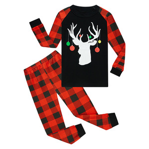 Dames Kerst Pyjama Set Hertenprint Rode Plaid Dames Lange Pyjama Katoenen Lange Huiskleding <span class=keywords><strong>Sets</strong></span> - Product Image 2