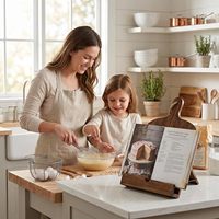 Support de recettes en bois pour la cuisine et la pâtisserie, porte-livres de cuisine avec présentoir, support en bois naturel pour la cuisine et la lecture à domicile