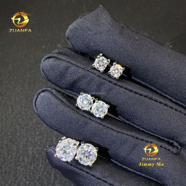 Bulk Stock Fashion Popular Rapper Fire Jewelry Iced Out Hip Hop Sterling Silver 925 Screw Back Moissanite Diamond Stud Earrings