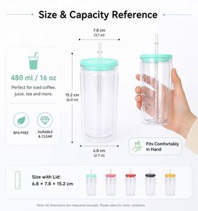 Lightweight Easy-Carry 16oz Double Wall <b>Plastic</b> Mason Cup with Handle Straw for School Campus Dormitory - Product Image 4