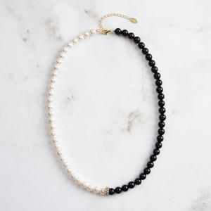 Boho Obsidian14k Gold Half Shell Bead Half Obsidian Bead Collar Cadena de clavícula Mujeres - Product Image 1