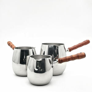 Caffettiera Moka in Acciaio Inox Ecologica Best Seller con Manico Lungo in Legno Lucidato per Caffè, Latte, Espresso e Latte Macchiato - Product Image 1