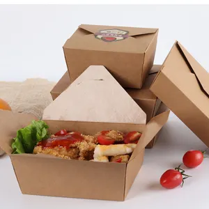 Boîte à emporter chinoise, boîte en papier kraft pour aliments écologiques, conteneurs à emporter pour restaurant