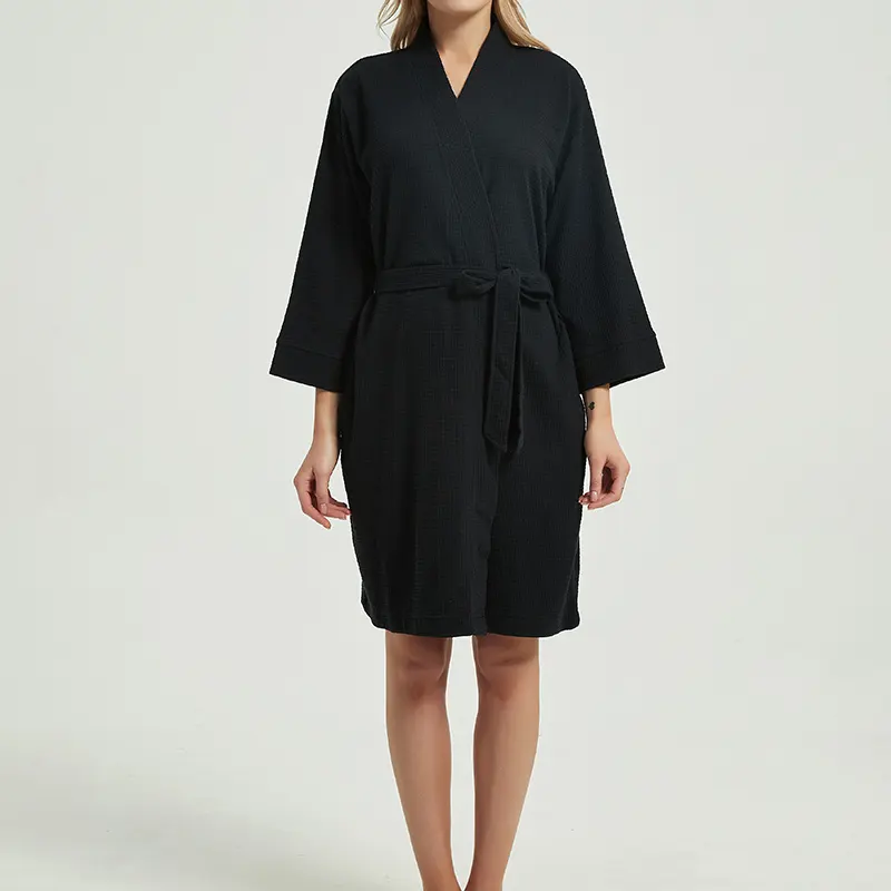 DaysU 60% cotton 40%polyester long waffle robes women bathrobe coats