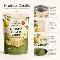 Sachets Doypack mats refermables imprimés, pochettes verticales refermables pour emballage de snacks, idéales pour les chips de poire croustillantes et les fruits secs