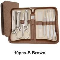 Ensemble de manucure Pro Kits d'ongles ensembles de coupe-ongles 10 pièces ensembles de pédicure en acier inoxydable outil de toilettage pour hommes avec étui de voyage en cuir