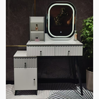 Table de Toilette Rose Moderne avec Miroir LED Chaude pour Détaillants, Bureau de Maquillage, Plateau en Verre, Vente en Gros