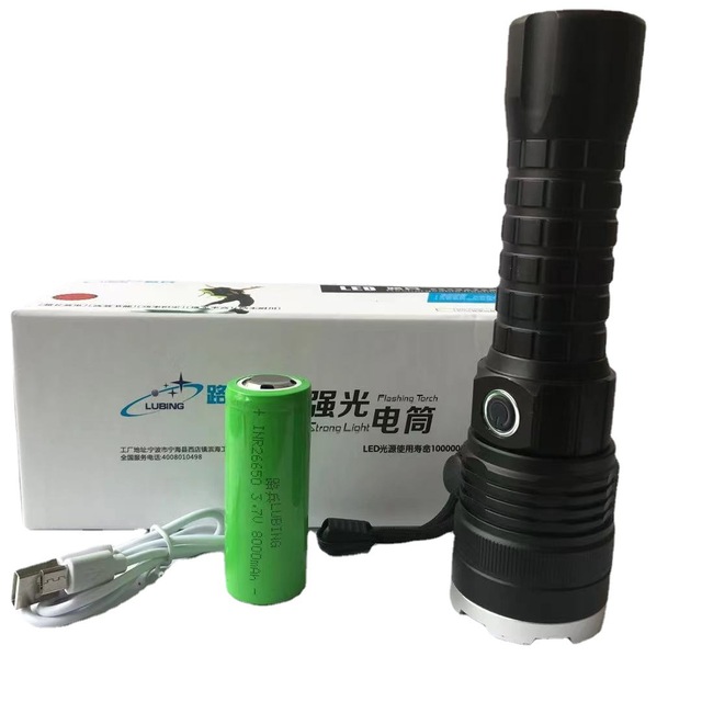 LED Aluminum Alloy High Brightness Flashlight, Rechargeable, High Power, Telescopic Zoom, for Outdoor and Household Use