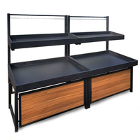 Table de présentation de fruits sur mesure, design de magasin de légumes, étagère de magasin d'alimentation durable en bois et en acier inoxydable