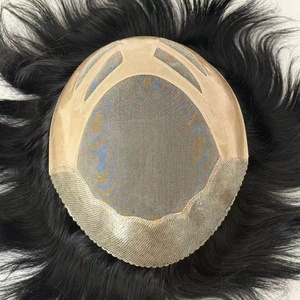 100% Human Hair Slight Wave Mono Lace PU <b>Toupee</b> for Men - Product Image 6