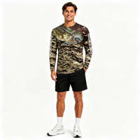 T-shirt à manches longues pour homme avec col rond et impression intégrale, personnalisable OEM ODM par sublimation, motif Jumping Bass