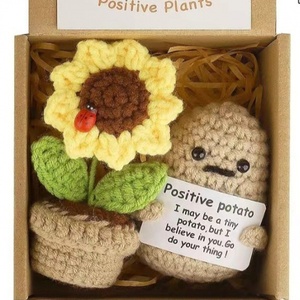 Muñeco de lana de ganchillo divertido y popular, con diseño de patata y girasol, en caja de regalo, adornos en maceta, set de regalo - Product Image 5