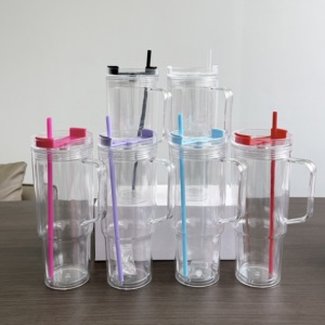 Copo Tumbler de Plástico 40oz com Globo de Neve e Furo Pré-perfurado, Copos de Acrílico Transparente com Globo de Neve, Garrafa Tumbler de Parede Dupla com Alça e Tampa - Product Image 6
