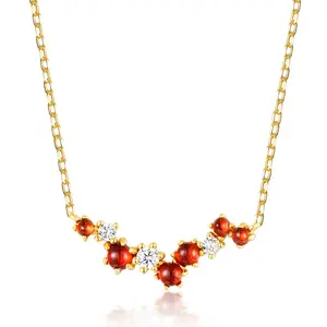 Perhiasan Perak Murni Garnet Alami, Kalung Lapis Emas 14K untuk Pernikahan Wanita