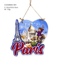 Ornement mural en bois époxy double couche avec scène de Paris et cœur, avec corde en chanvre, décoration intérieure et souvenir de voyage