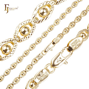 Chaîne fantaisie à maillons fantaisie avec perles en forme d'œil, plaquée or rose, base en laiton, 3,2 mm+ FJ Fallon Fashion Jewelry - Product Image 5