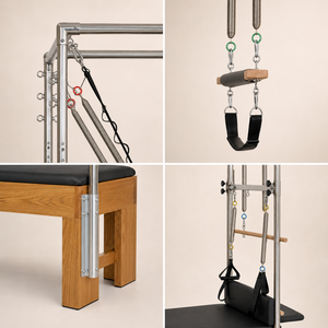 FLOWA Cadillac de Pilates Professionnel en Chêne 218 cm Full Tower avec Barres à ressort multiples et coussinets en polaire pour l'entraînement en académie et en studio - Product Image 2