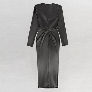 Mulheres Luxo Elegante Festa Primavera Profundo Decote em V Split-Frente Amarrada Cintura Plissada <span class=keywords><strong>Prom</strong></span> Maxi Vestidos - Product Image 6