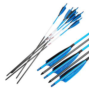 Flèches en carbone pur Linkboy Archery ID6.2, tige <span class=keywords><strong>bleue</strong></span> fluorescente, plumes naturelles, insert de flèche avec pointes, prêtes pour le tir à l'arc - Product Image 1