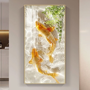 Peinture murale LED en porcelaine cristalline avec impression 3D HD personnalisée, motif poisson doré et paysage, style nordique moderne, pour décoration de salon et de maison - Product Image 6