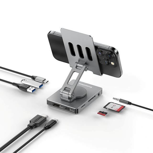 Adjustable Height Mobile Phone Holder Stand 8In1 8 Port 8 In 1 Multiport USB-C USB C Hub Type C to USB3.0 4K HDTV PD Adapter Hub