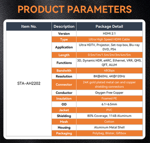 Câble vidéo HD plaqué or 8K 60Hz 4K 120Hz 3D 48gbps version 2.1 Câble HDMI vers <span class=keywords><strong>HMDI</strong></span> - Product Image 6
