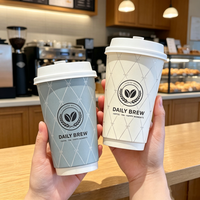 Individuelles Logo Heißfolienprägung Goldgeprägte Pappbecher 8oz 10oz 12oz Doppelwandiger Kaffeebecher Einweg mit Deckel und Hülle Großhandel