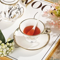 Service à café turc en céramique de style britannique de 22 pièces, 860 ml, nouveau service à thé et à café en porcelaine fine avec support en métal doré en forme de tulipe