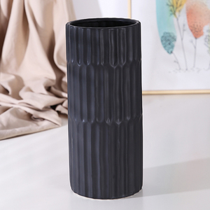 モダンなラインシリンダー装飾花瓶ポット白い背の高い北欧セラミック花瓶デスクトップ装飾用 - Product Image 2