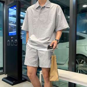 Conjunto de camiseta POLO deportiva informal de verano para hombre, estilo Vintage con cuello suelto, tela de terciopelo, manga corta y características térmicas - Product Image 3