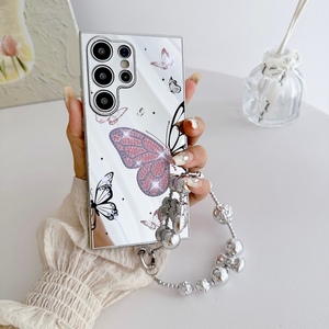 Sang trọng điểm khoan mạ bạc Gương điện thoại trường hợp đối với <span class=keywords><strong>Samsung</strong></span> Galaxy S23 S24 Ultra s22ultra bướm bìa dây đeo cổ tay trường hợp - Product Image 2