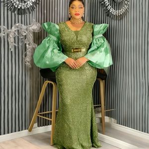 Abito da sera lungo elegante stile retrò con scollo a V, vita dorata e maniche a sbuffo, antistatico, nuova collezione Primavera 2026 - Product Image 3