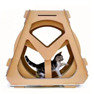 Cat House Castle Scratch Pad Pet Exercise Rolling Wheel Shape Cat Scratcher Tree DIY Cardboard Cat Tower