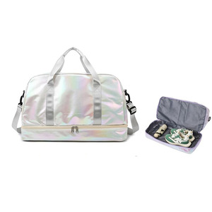 <b>Wet</b> Pocket Zipper Closure for Overnight Weekend Use Shoe Compartment Large Capacity Travel <b>Bag</b> Shiny Holographic Sport Polyester - Product Image 1
