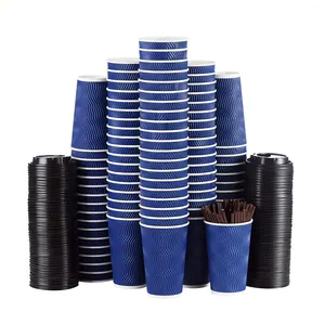 Одноразовые бумажные чашки, чайные чашки с крышками и соломинкой, кофейная чашка