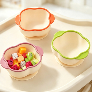 Ensemble repas bébé en silicone OEM, forme fleur, assiette, bol, bavoir, tasse, cuillère, fourchette, vaisselle réutilisable pour enfants - Product Image 2