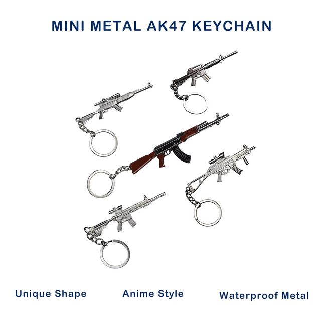 Custom Mini Metal Vintage Cartoon Designer Game Cf Ak47 3D Gun Model Carabiner Keychain Pendant