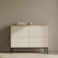 Commode moderne Japandi à 4 tiroirs, chêne clair, sans poignées, pieds en métal noir, meuble de rangement pour salon, prix d'usine, fournisseur