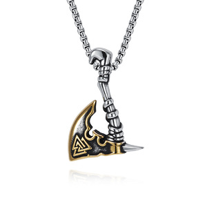 Vintage Viking Odin Knot Battle Axe <b>Titanium</b> Steel Necklace, Niche Nordic Viking Raider, yunnique Ethnic Culture Pe - Product Image 5