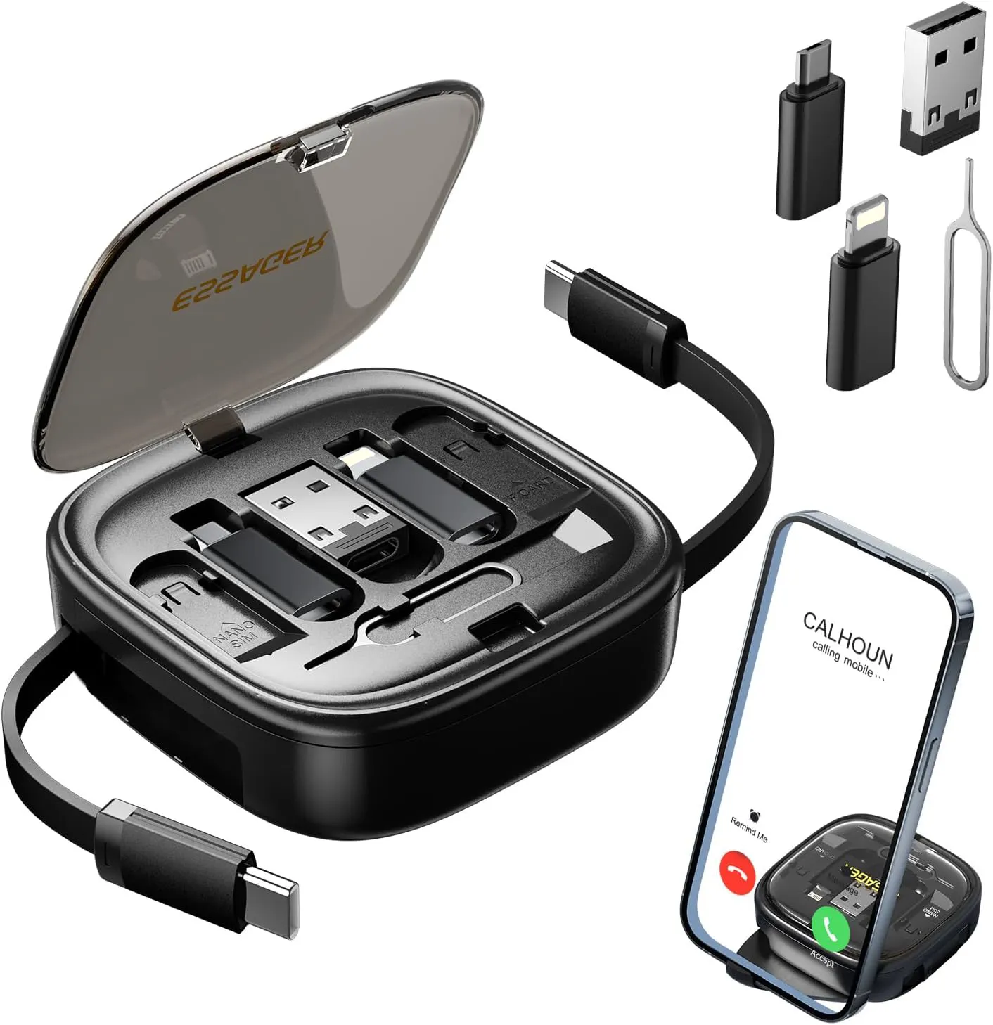 Adaptador Huien Multi USB Kit de cable de carga retráctil Adaptador USB C a luz con soporte para teléfono